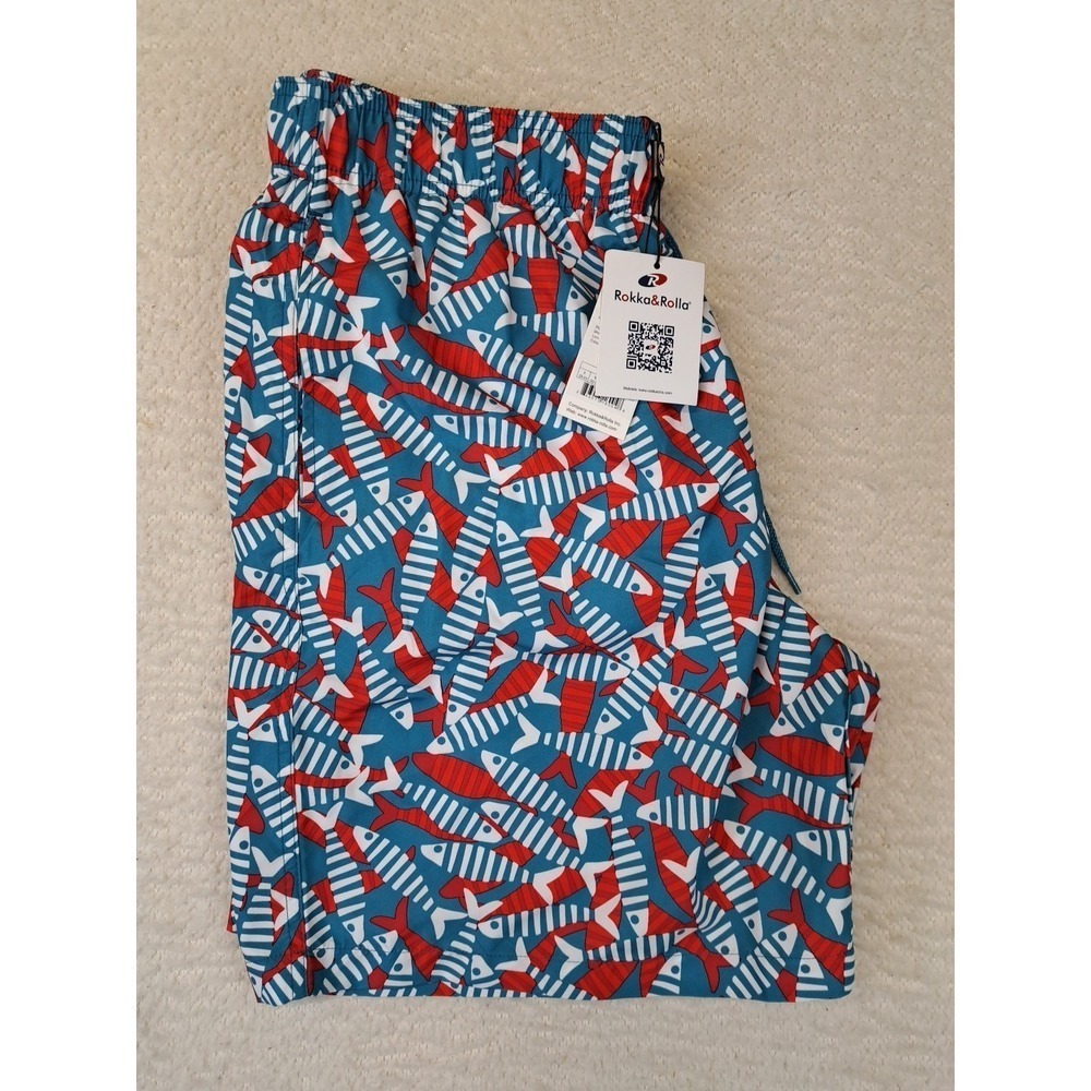 Rokka & Rolla Swim Shorts Mens Size Large Lined Fish Pattern Colorful NEW